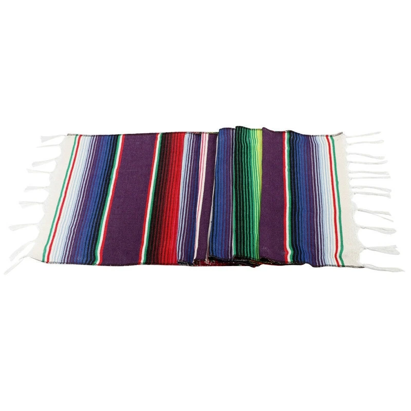 Mexican Serape Table Runner Fringe Cotton Tablecloth Fiesta Party Dinner Decor