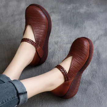 

Women Leather Pumps Wedge Heels Shoes Soft Spring Mary Jane Pumps For Women Black Retro Shoes Genuine Leather Women Pumps Brand