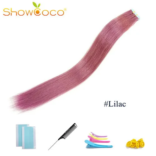 Lilac -20 Pcs ShowCoco лента в Пряди человеческих волос для наращивания натурального волос 20/40 шт, смешанные цвета, Цвет горячие головы для наращивания блеск коричневого до блондинка ленточных накопителей - Цвет: Lilac -20 Pcs