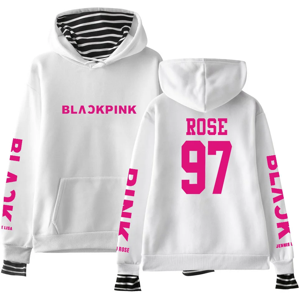Kpop Черный Розовый harajuku поддельные из двух частей толстовки для женщин и мужчин хлопок с длинным рукавом хип хоп пуловер одежда 4xl