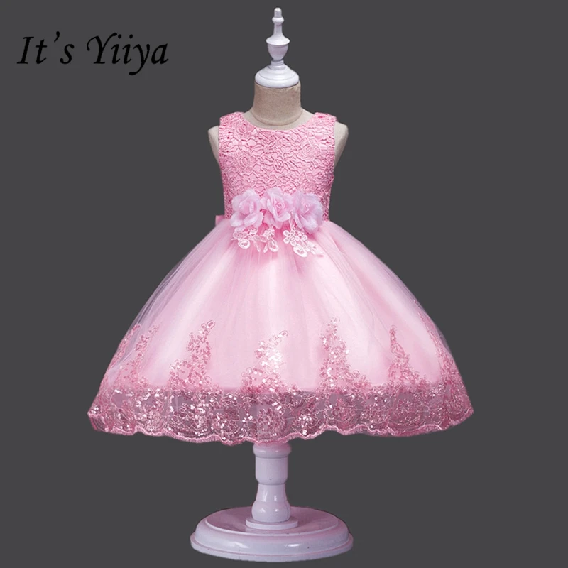 Skyyue/платья без рукавов с круглым вырезом и цветочным узором для девочек нарядные платья для причастия с кружевной вышивкой Детские праздничные платья для девочек 575