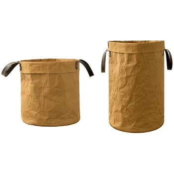 

2 Pcs Waterproof Laundry Basket Kids Toy Clothes Organizer Storage Basket Large Cotton Linen Clothes Basket, S & L