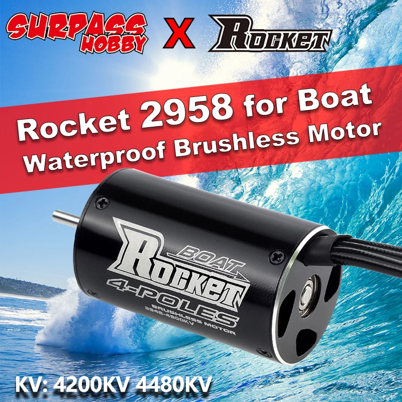 

Surpass Hobby ROCKET 2958 Waterproof Sensorless Brushless Motor 4200/4480KV for Traxxas Blast Feilun FT011 600-800mm RC Boat Car