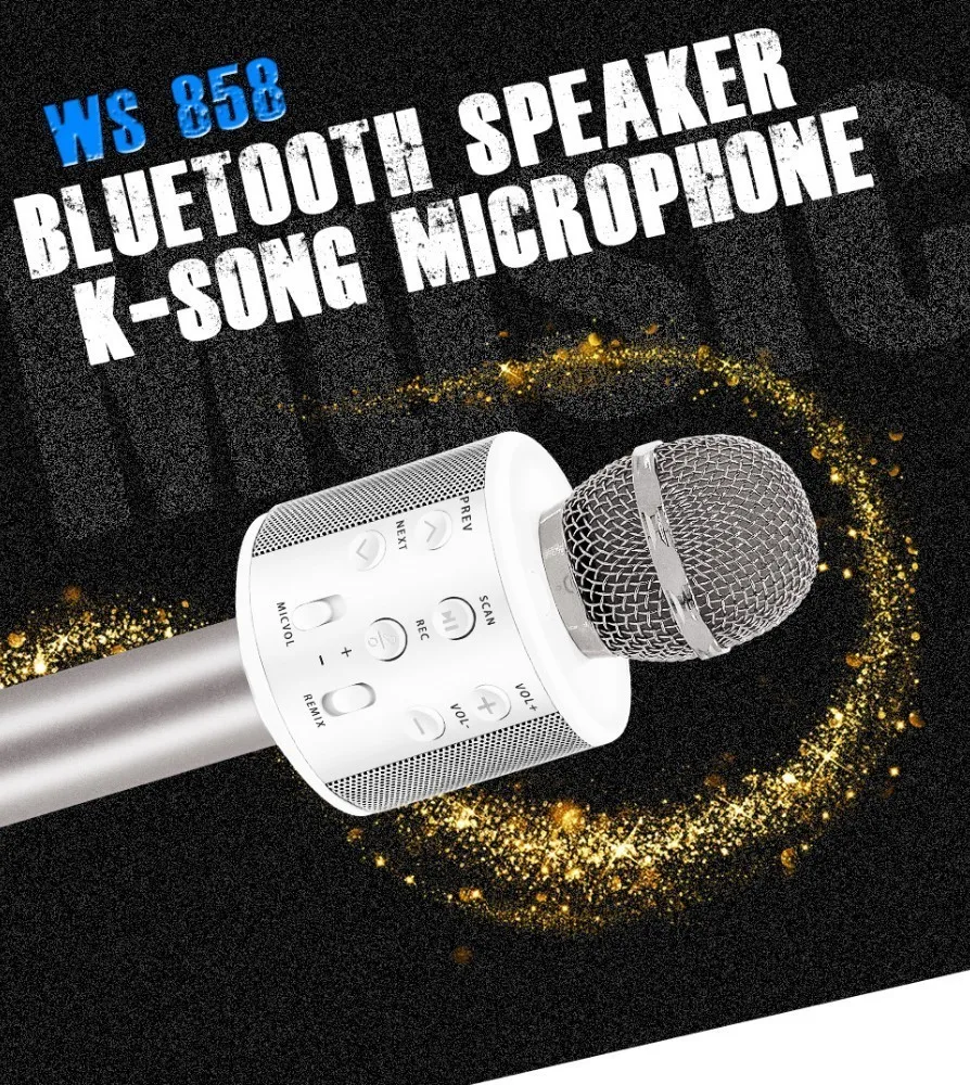 WS-858, bluetooth, микрофон, беспроводной, профессиональный, конденсаторный, караоке, микрофон, волшебный звук, микрофон, студия записи, Майка