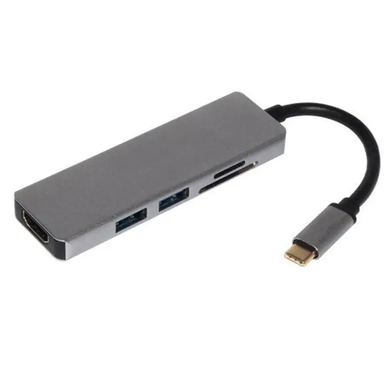 TC104H 5 в 1 тип-c к HDMI USB концентратор-картридер 4K HD видео конвертер алюминиевый сплав серый и компактный адаптер с чехлом