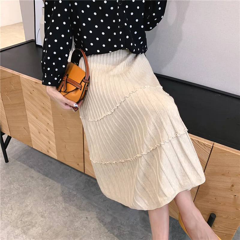 Faldas mujer moda макси с высокой талией зимние юбки для женщин трикотажные юбки jupe longue Осенние Теплые женские длинные юбки