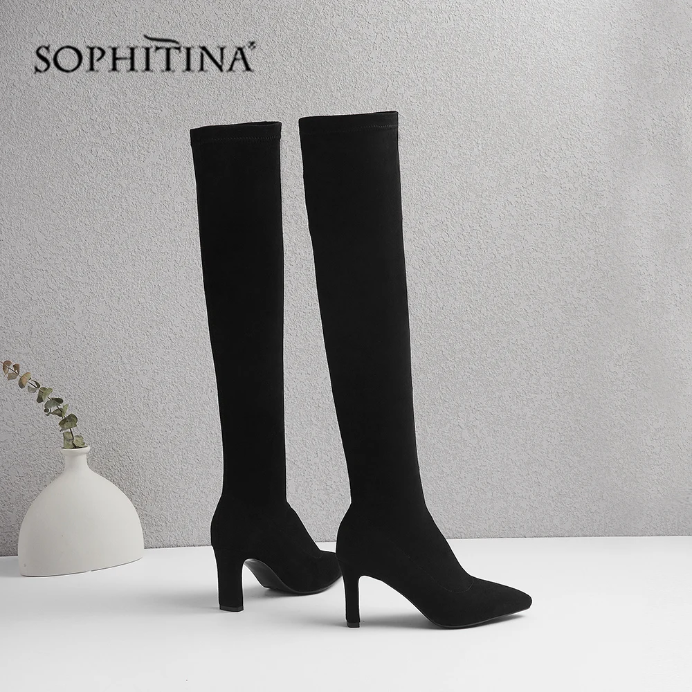 SOPHITINA/пикантные ботинки с острым носком; однотонная удобная модная дизайнерская женская обувь на квадратном каблуке; Лидер продаж; ботинки ручной работы; PO292
