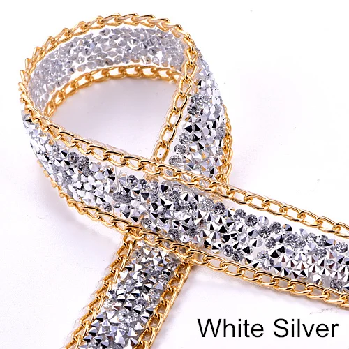 White Silver 1 ярд 1 см-3 см Горячая фиксация Стразы для обрезки красочные полимерные сетки Горячая фиксация Стразы Кристалл окантовка аппликация для свадебного платья B1130 - Цвет: White Silver