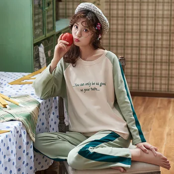 

2020 Pajama Set Girl Spring / Autumn / Winter New Cotton Fabric Girl's Round Neck Long Sleeve Pants Home Wear Two Piece Set