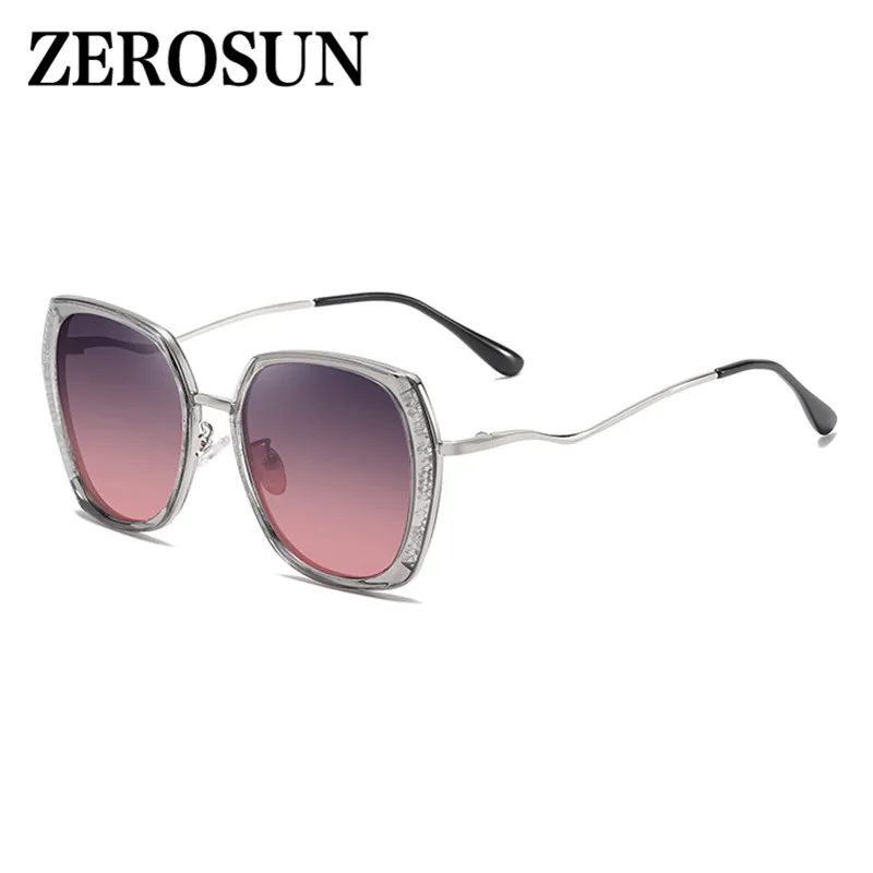 Zerosun, поляризационные солнцезащитные очки, женские, полигон, солнцезащитные очки для женщин, женские, оттенки, HD, Полароид, анти-отражение, UV400, негабаритный, большой - Цвет линз: grey pink