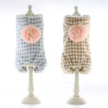 

Warm Winter Teddy Bichon Clothes for Dogs Big Fur Ball Decoration Plaid Dog Jumpsuit XS S M L XL