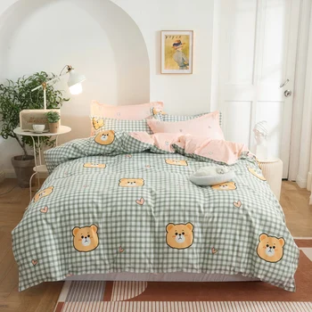 

Cartoon Small Fresh100% Polyester Pink bear Duvet Cover Set for Girls Women Home Decoration