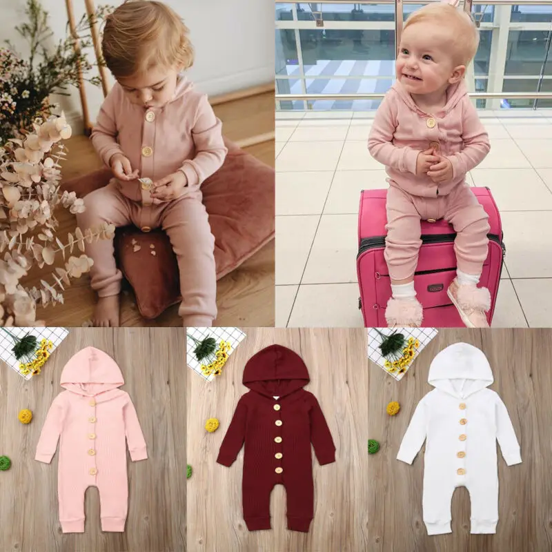 Милый Трикотажный Хлопковый комбинезон с капюшоном и длинными рукавами для