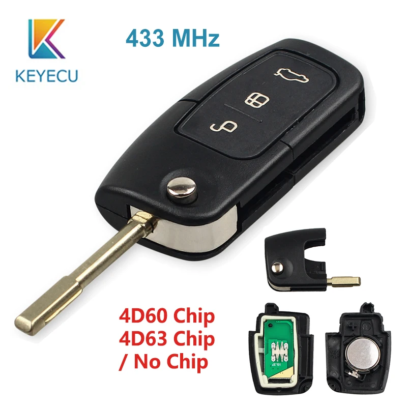 

KEYECU 3 Buttons 433MHZ 4D60 4D63 Chip Car Remote Car Key FOB For Ford Fusion Focus Mondeo Fiesta Galaxy Automobile FO21 Blade