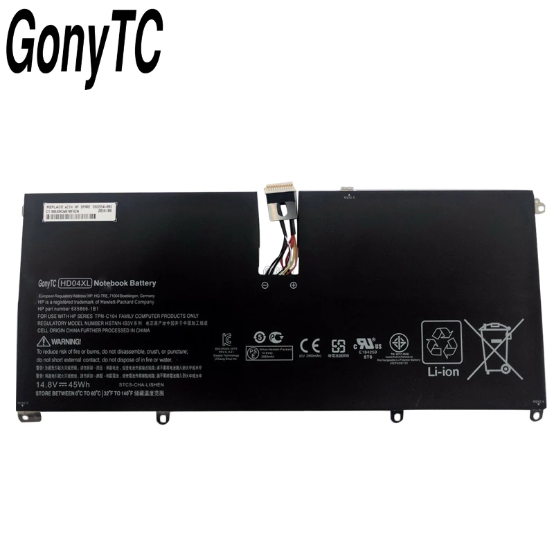 GONYTC HD04XL 14,8 V 45wh HD04XL ноутбук батарея 685866-1B1 685866-171 для hp Envy Spectre XT 13 2120tu 2021tu 2000eg