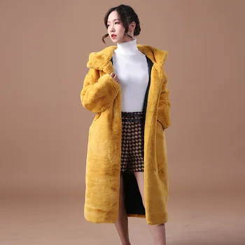 

Rabbit Fur Coat Female Hooded Winter Loose X-Long Casual Teddy Coats Women Zipper Warm Soft Ladies Plus Size Overcoat L0203