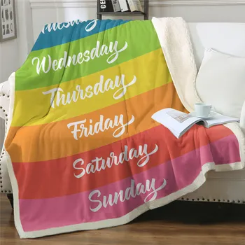 

Fashion Rainbow Soft Fluffy Blanket Days of the Week Throw Blanket Colorful Plush Blanket Letters Custom Fashion Blanket