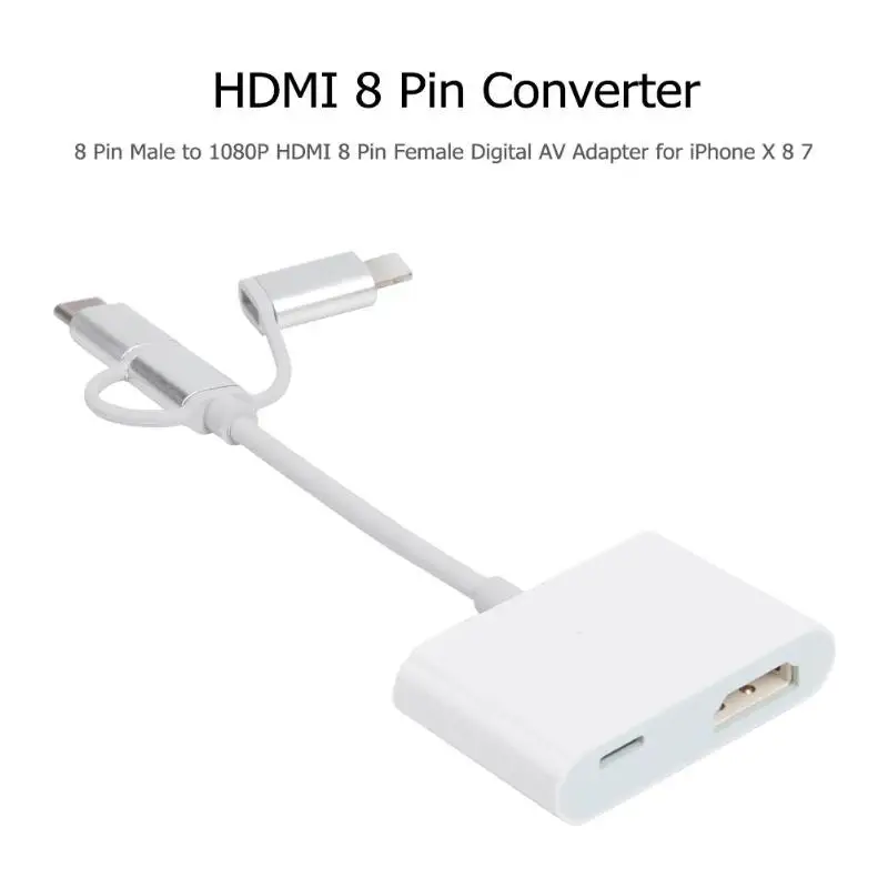8-контактный штекер 1080P HDMI 8-контактный женский Цифровой AV адаптер для iPhone X 8 7