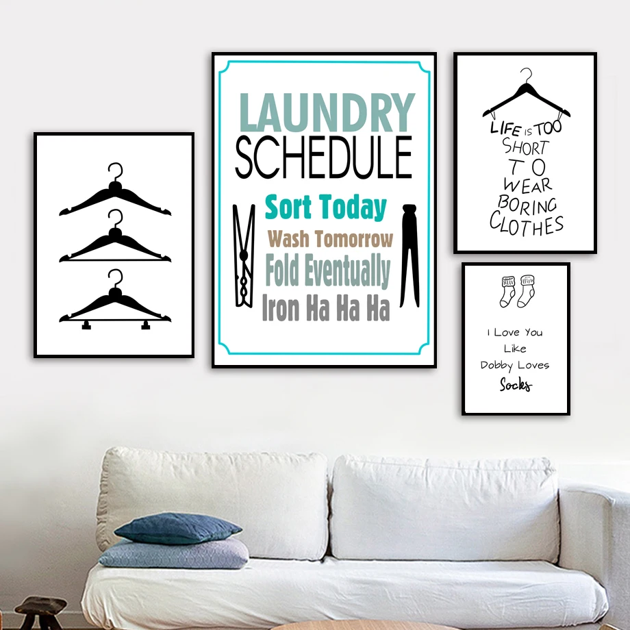 Cartoon Clothespin Hangers Socks Quotes Wall Art Canvas Painting