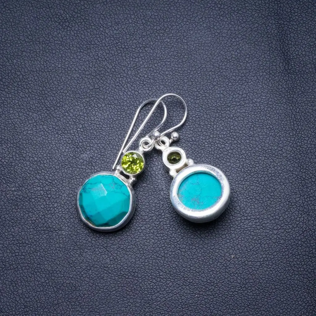 Уникальные серьги из серебра 925 пробы ручной работы с бирюзой и Перидотом 1 25