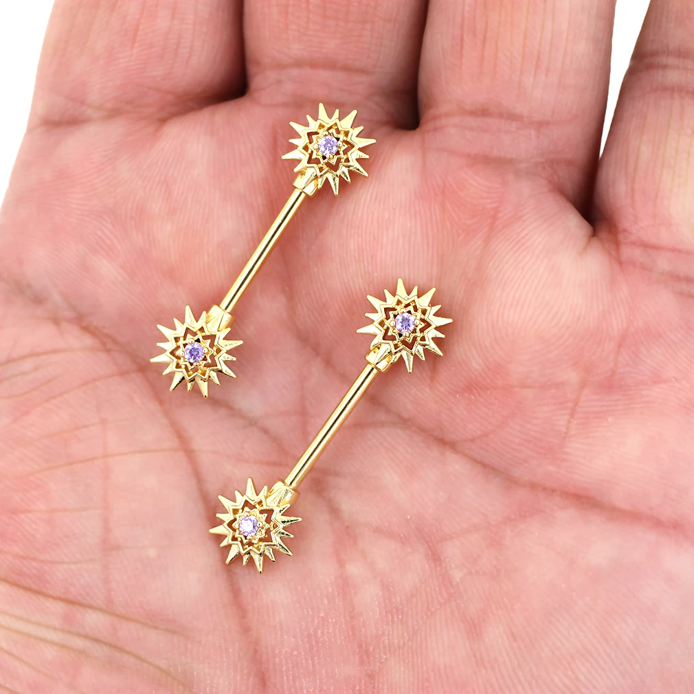MUSI 2pcs Nipple Rings 14G 316L Surgical Stainless Steel Solar Form Nipple Barbell Piercing
