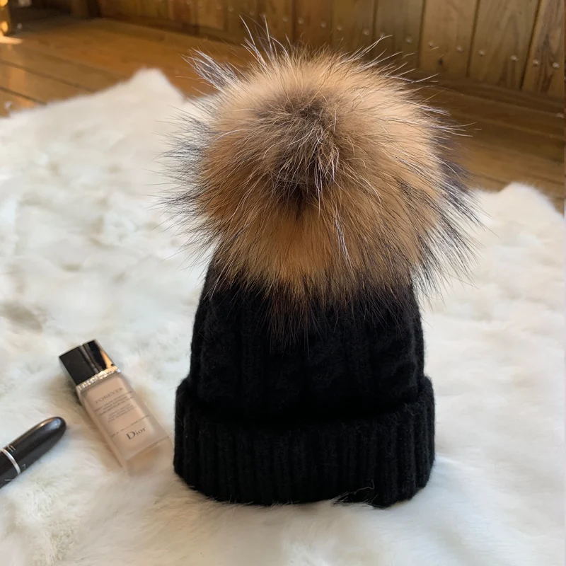 Вязаные шерстяные меховые зимние шапки с помпоном для женщин skullies beanies hat с помпоном femme bonnet Лыжная шапка