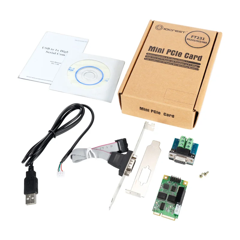 Мини PCI-E USB 2,0 для RS 232 RS422 RS485 Плата расширения последовательный DB9 RS232 RS422 RS485 мини PCI Express адаптер FT231 чипсет