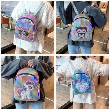 

Sequined Lighted Backpack Cute Cartoon Unicorn Colorful Backpack Schoolbag