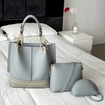 

SDN new classic European and American ladies shoulder bag, solid color PU fabric, large capacity leisure combination bag