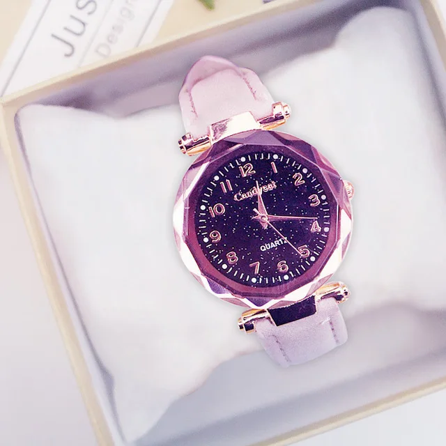 Лидер продаж женские модные часы дешевые звездное небо женские часы-браслет повседневные кожаные кварцевые наручные часы Часы Relogio Feminino - Цвет: Pink