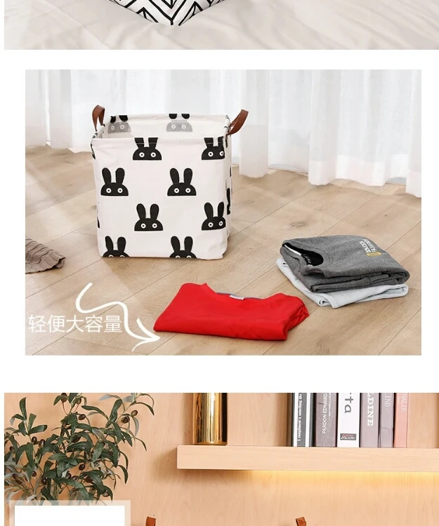 32*32*32cm Foldable Laundry Basket Toys Clothes Books Organizer Cotton Canvas Storage Basket