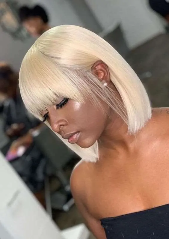 Peruvian Short Straight Human Hair Bob Cut With Bangs photo review