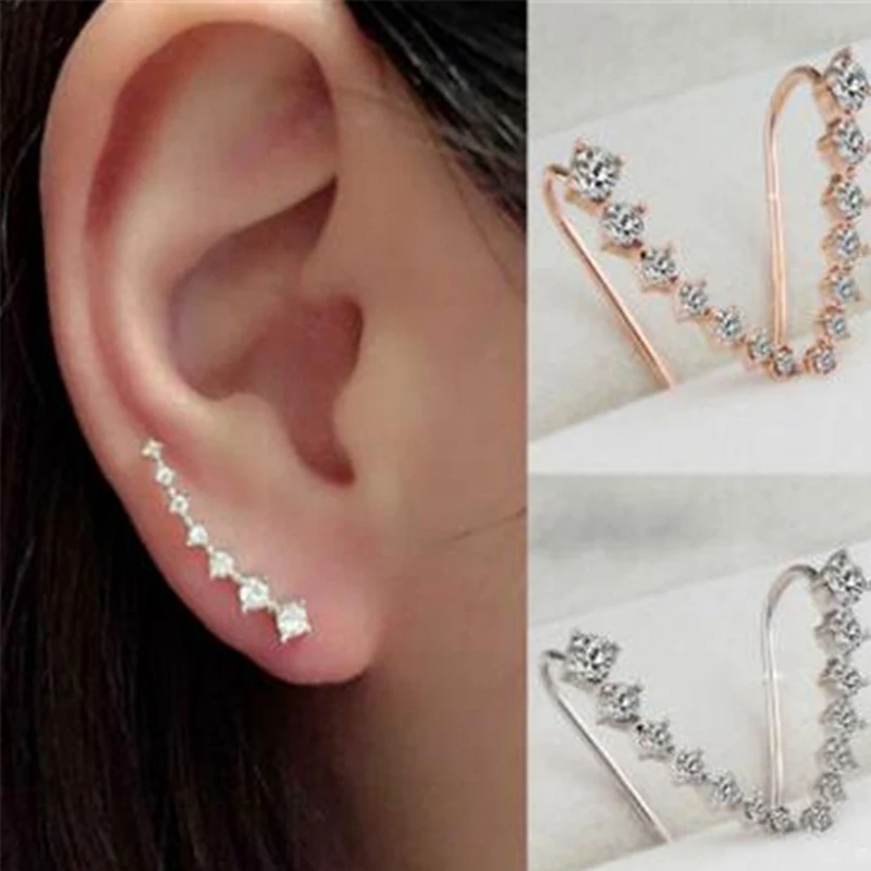 

1 Pair Seven Rhinestone Long Stud Earrings Women Female Gold Sliver Color Ear Hook stud Earrings Fashion Jewelry Accessories