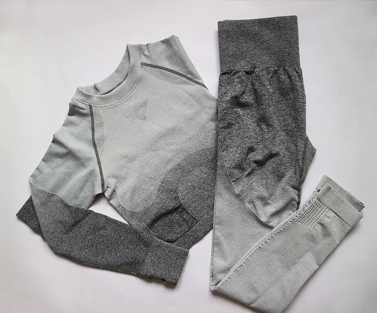 Dark Grey Suit A Женский бесшовный комплект для йоги с длинным рукавом, одежда для спортзала, леггинсы для фитнеса,, спортивный костюм из 2 предметов - Цвет: Dark Grey Suit A