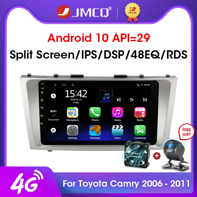 

JMCQ Android 10.0 2G+32G DSP CarPlay Car Radio Multimidia Video Player Navigation GPS For Toyota Camry 40 50 2006-2011 2 din dvd