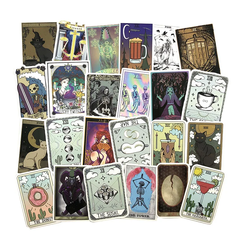 50 шт./упак. карты Таро граффити Стикеры с мультяшным рисунком для мотоциклов скейтборды ноутбука багажные наклейки