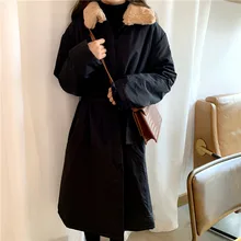 Осень и зима Корейская женская одежда свободные средней длины шикарный отложной воротник хлопок пальто и куртка женская(K841