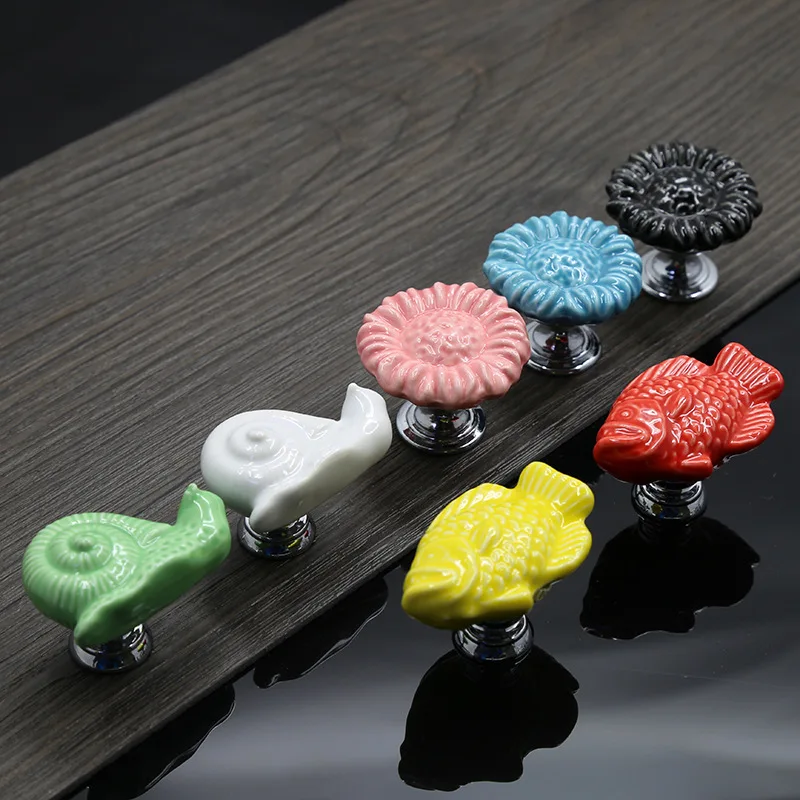 Детская керамическая ручка из цинкового сплава черного и белого цвета круглый