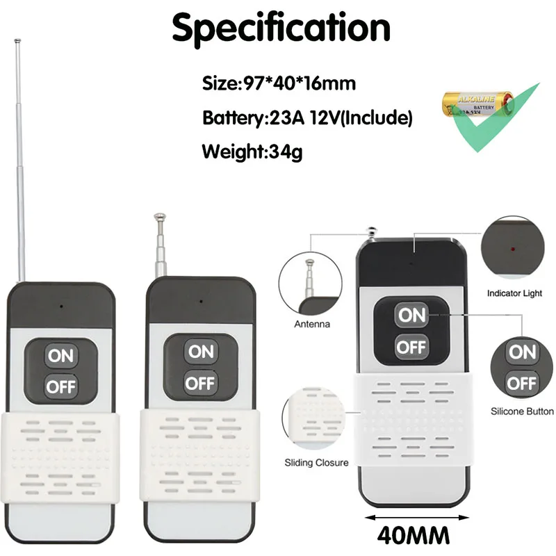 433Mhz 무선 주파수 원격 제어 스위치 AC 220V 110V 30A 무선 릴레이 수신기 및 송신기, 1000 미터 장거리