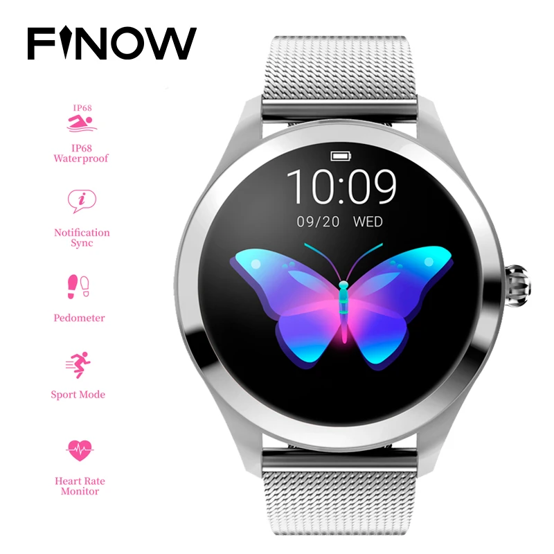 Finow KW10 женские Смарт-часы IP68 водонепроницаемый монитор сердечного ритма физиологическое напоминание для Android IOS Телефон умные часы для женщин