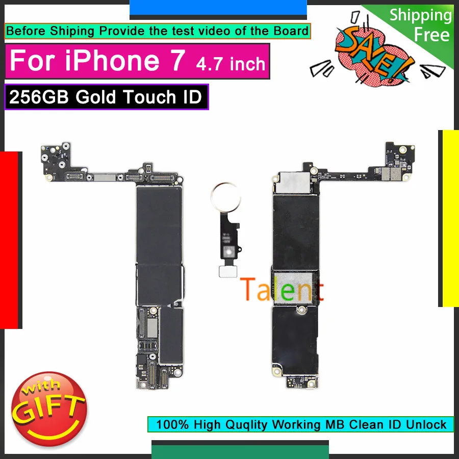 For IPhone 7 Motherboard 256GB Gold Touch ID Home Button Unlocked Original Mainboard Good Working Logic Board Tested Functions | Мобильные