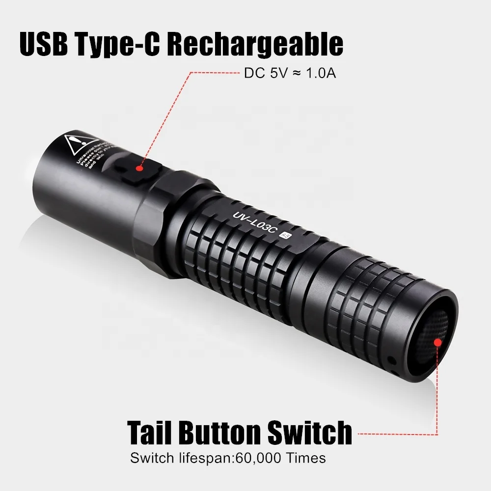 TANK007 Police NDT Forensic 365nm Korea UV LED Flashlight Blacklight Ultraviolet Light Black Light USB Rechargeable Mini Lamp