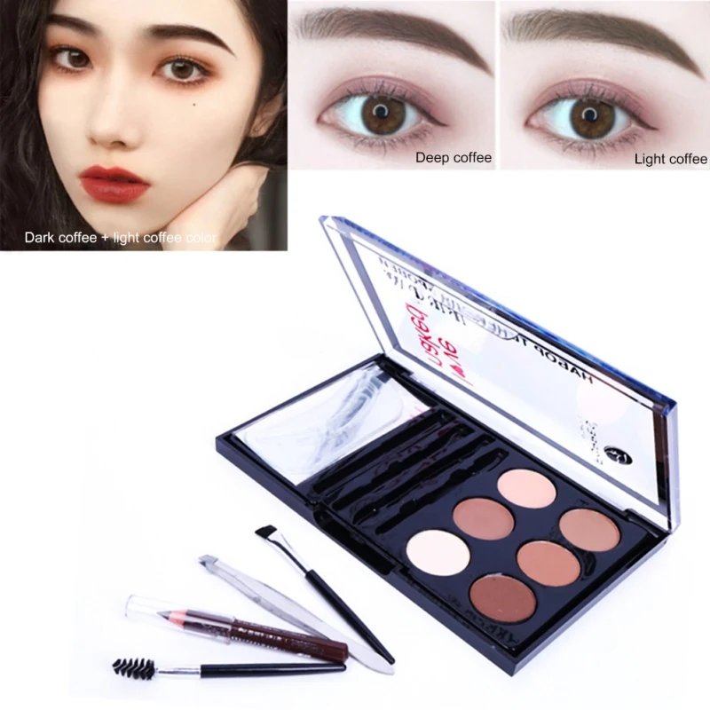 6 Colors Eyebrow Powder With Eyebrow Brush Spiral Head Eyebrow Brush Long-lasting Waterproof Eyebrow Makeup Set
