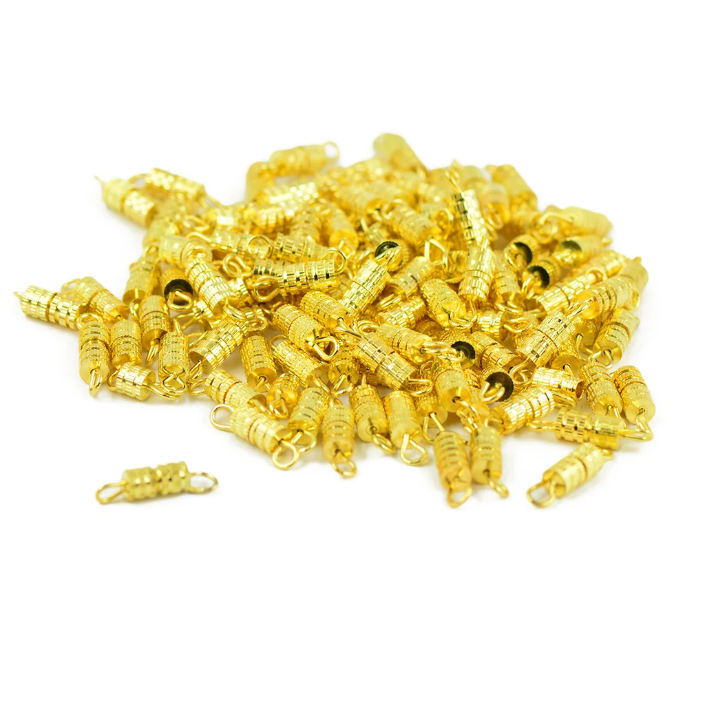 50Pcs 15x4mm Metal Column Barrel Swivel Screw Clasps DIY Jewelry Findings