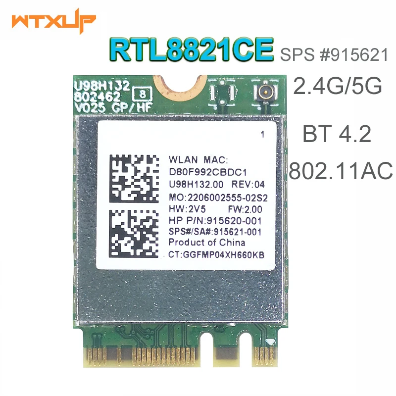 Rtl8821ce 802.11ac 1x1 Wifi+bt 4.2 Combo Adapter Card Sps 915621001