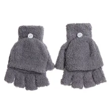 Милая Детская одежда; Половина Finger двойного назначения из микрофибры перчатки из спандекса; бархат кораллового цвета; теплые митенки зимнее, модное, толстое, вязанные варежки