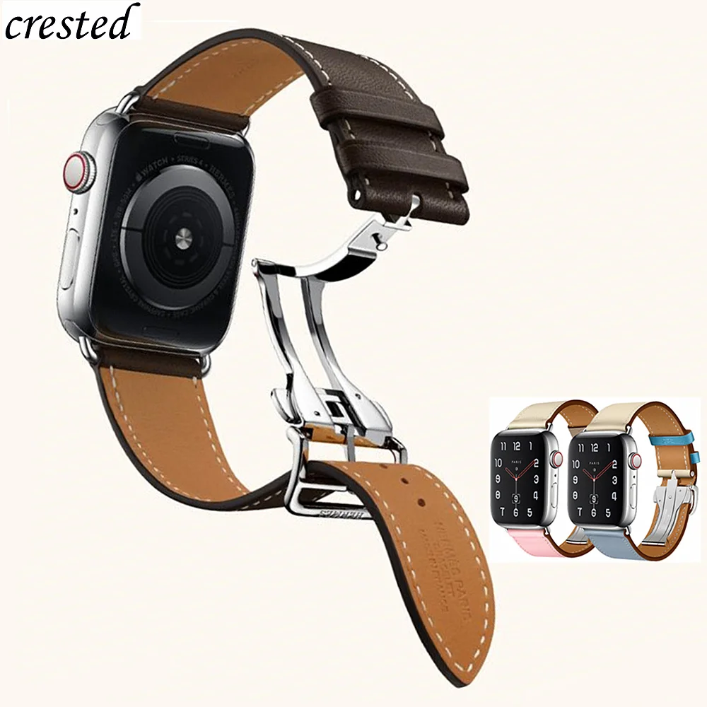 Ремешок кожаный для Apple watch band 4 44 мм 40 браслет iwatch 42 38 с пряжкой 3 21 | Наручные часы