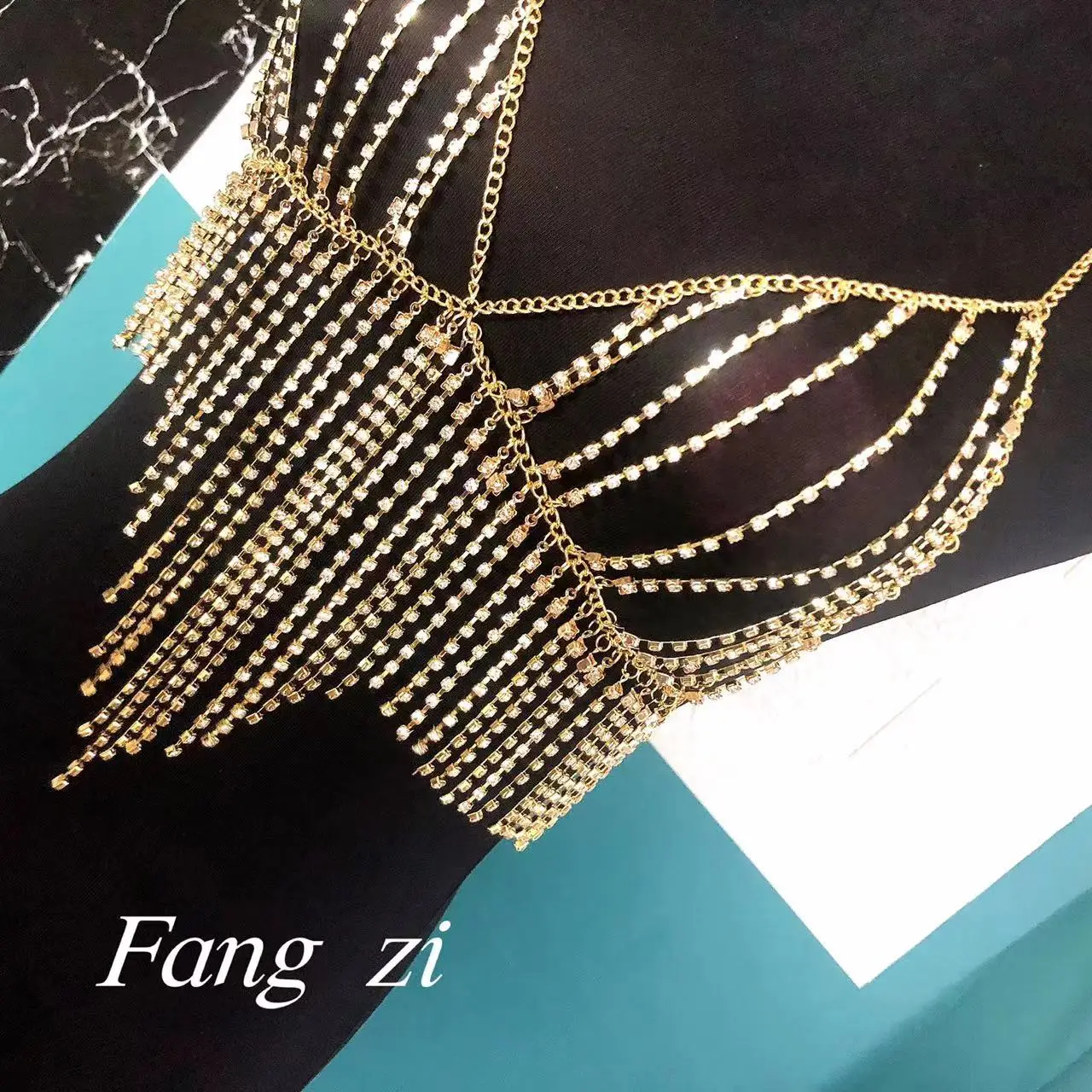 Fashion sexy crystal tassel body jewelry women's unique shining Rhinestone Bikini Bra chain underwear women's jewelry