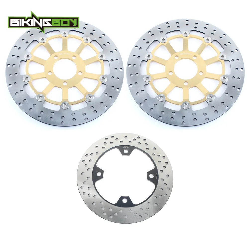 Round Gold BIKINGBOY для KAWASAKI ZX9R 98-99 ZX6R 636 2002 ZX6R 600 98-01 зоны подушки безопасности для 04-08 Z 750 1000 волнистые/круглый спереди и сзади тормозные диски роторы - Цвет: Round Gold