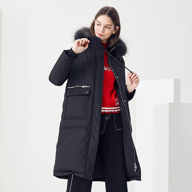 Goldfarm Women's Mid-length Korean-style New Style Large Fur Collar down Jacket Loose White down Jacket Padded Fashion